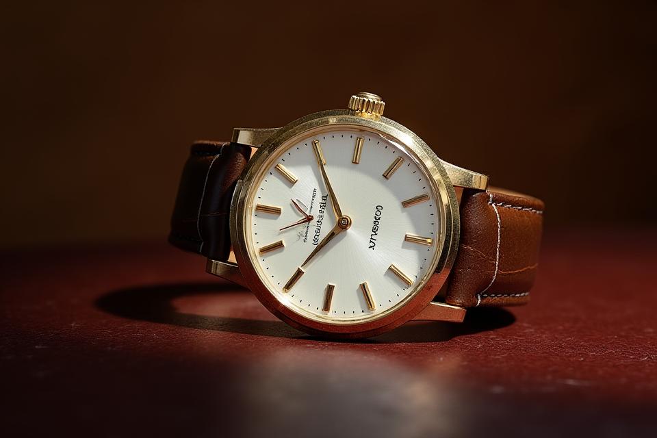 Sophisticated classic watch with a gold-tone case and a simple, elegant white dial.